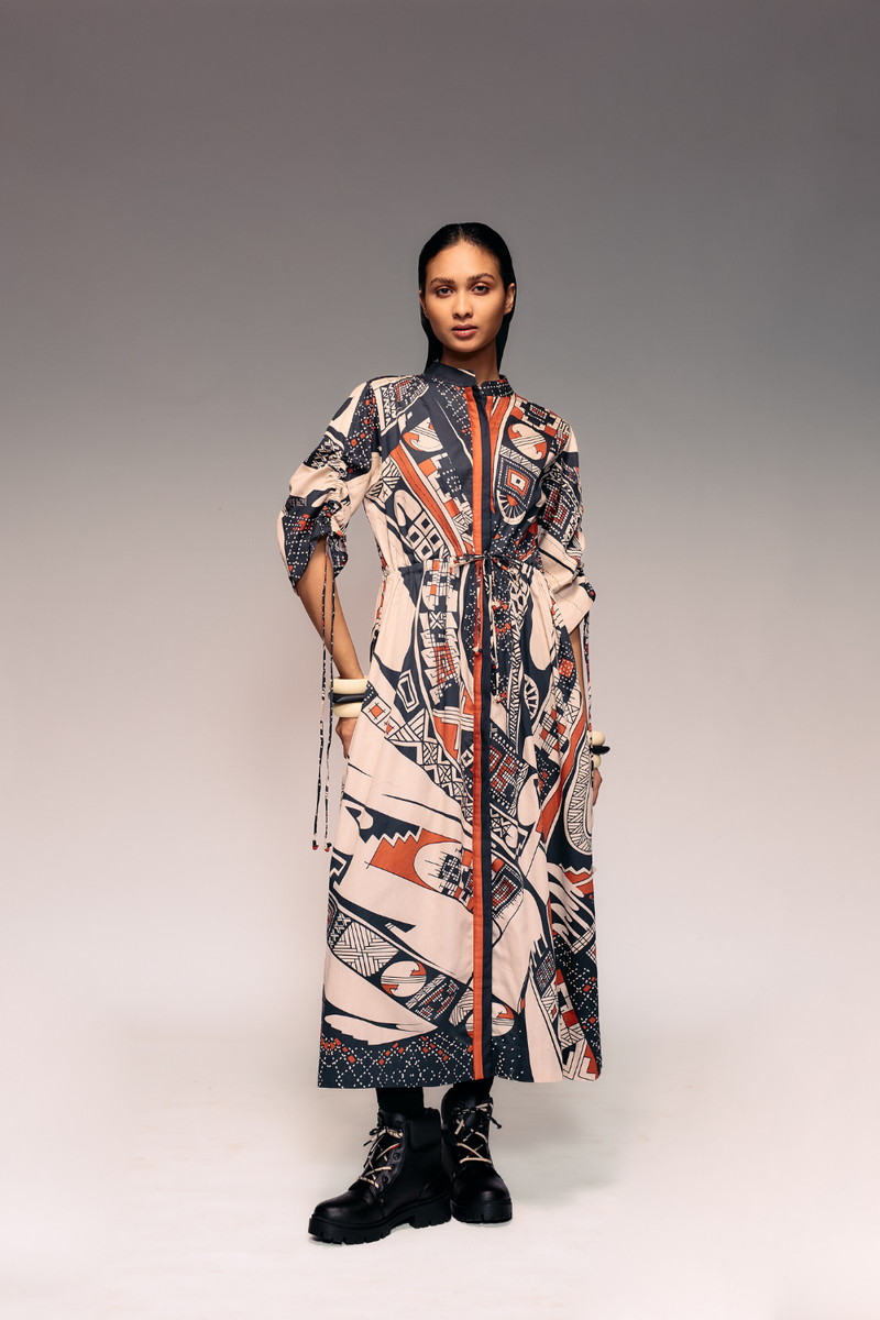 Rust Print Drawstring Dress cotton Buy Rust Print Drawstring Dress from C&W | Dresses for Women by Kritika Murarka in rust color for women in Singapore