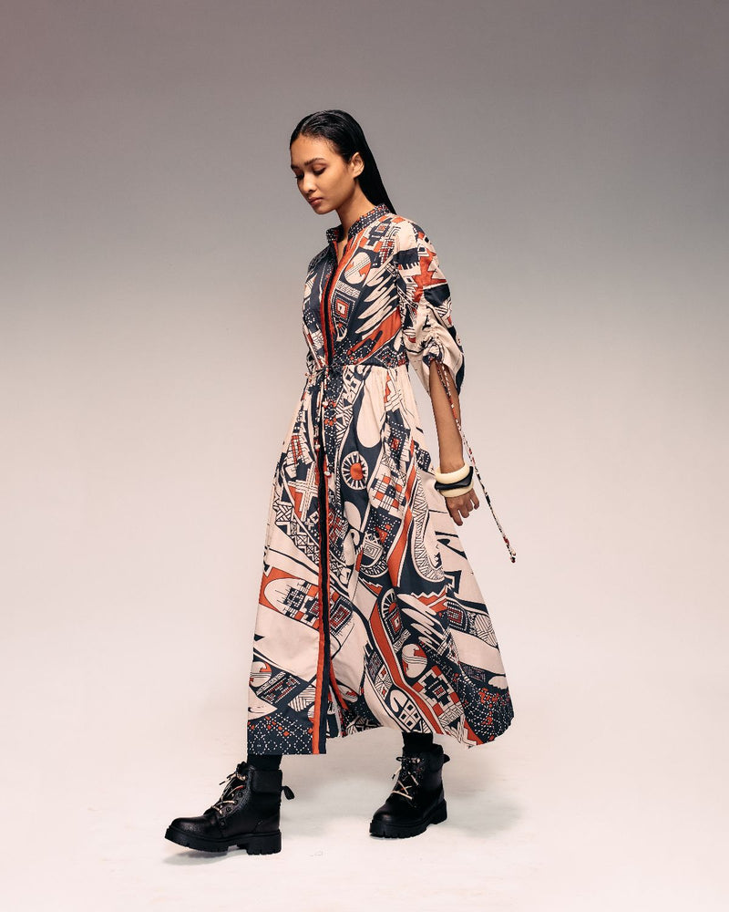 Rust Print Drawstring Dress cotton Buy Rust Print Drawstring Dress from C&W | Dresses for Women by Kritika Murarka in rust color for women in Singapore