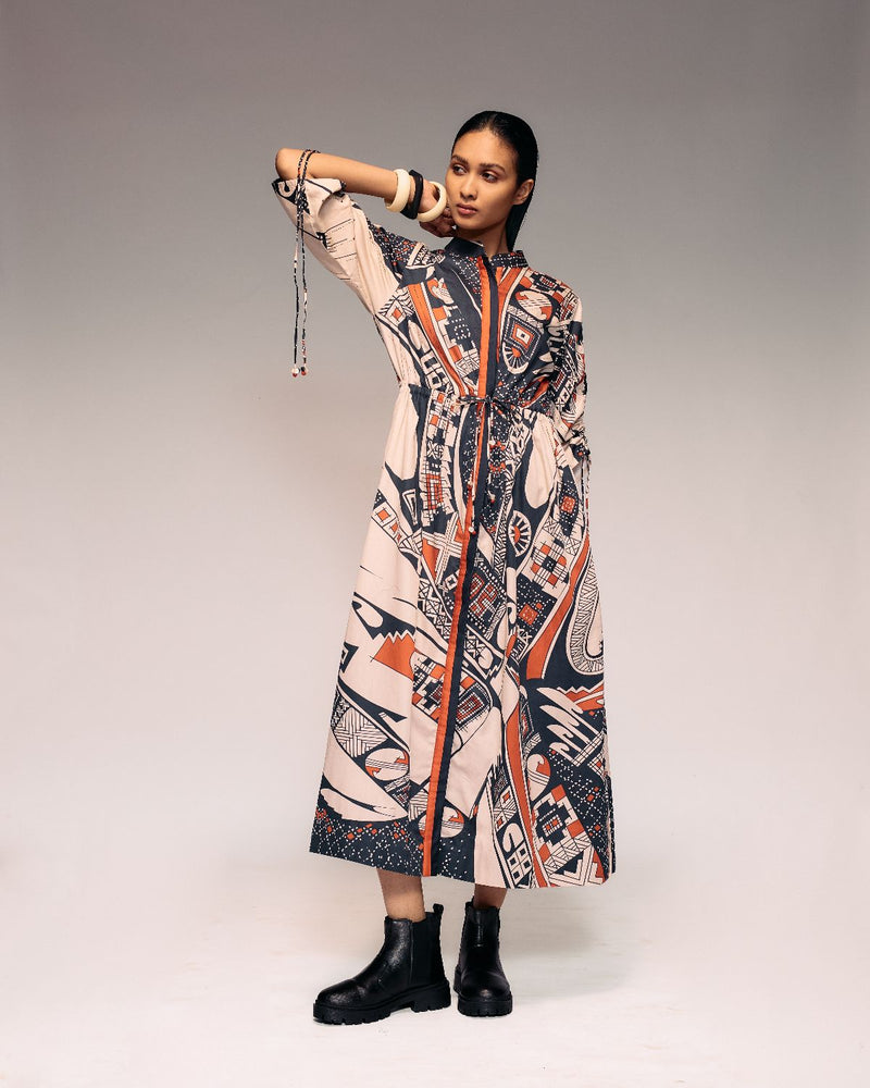 Rust Print Drawstring Dress cotton Buy Rust Print Drawstring Dress from C&W | Dresses for Women by Kritika Murarka in rust color for women in Singapore
