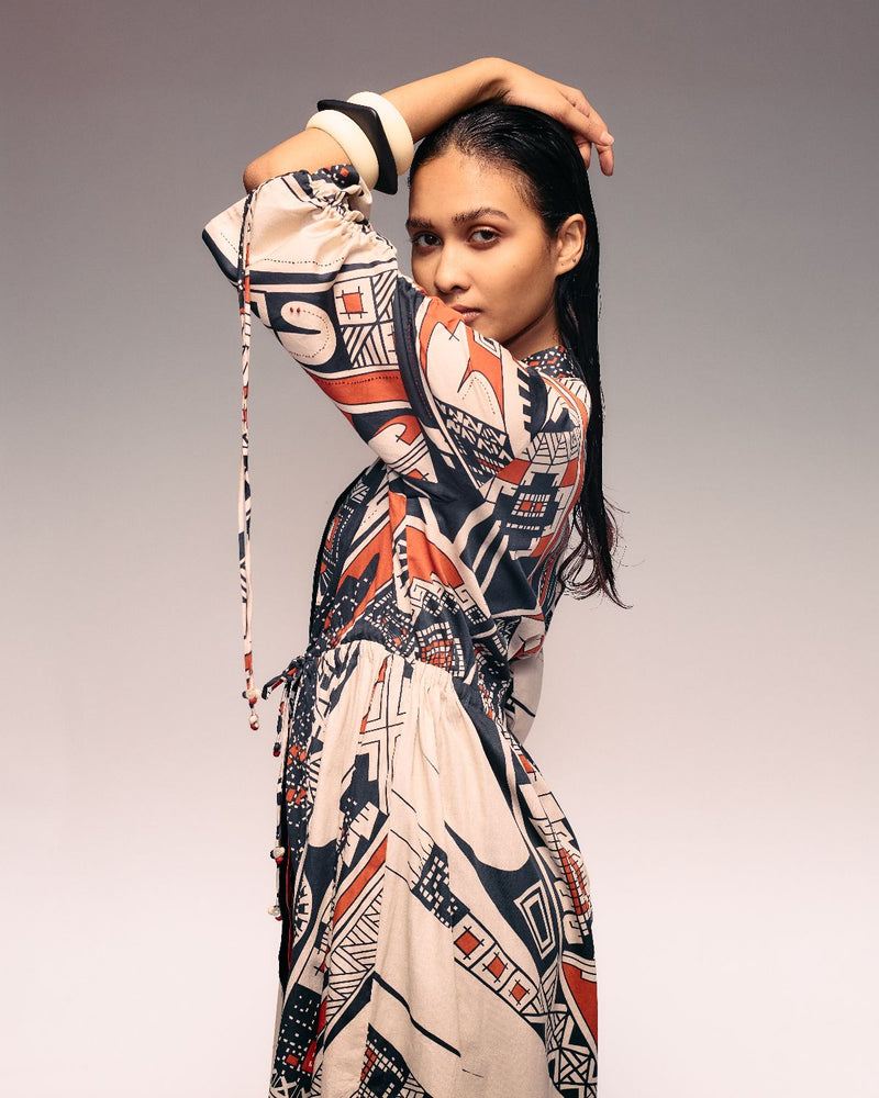 Rust Print Drawstring Dress cotton Buy Rust Print Drawstring Dress from C&W | Dresses for Women by Kritika Murarka in rust color for women in Singapore