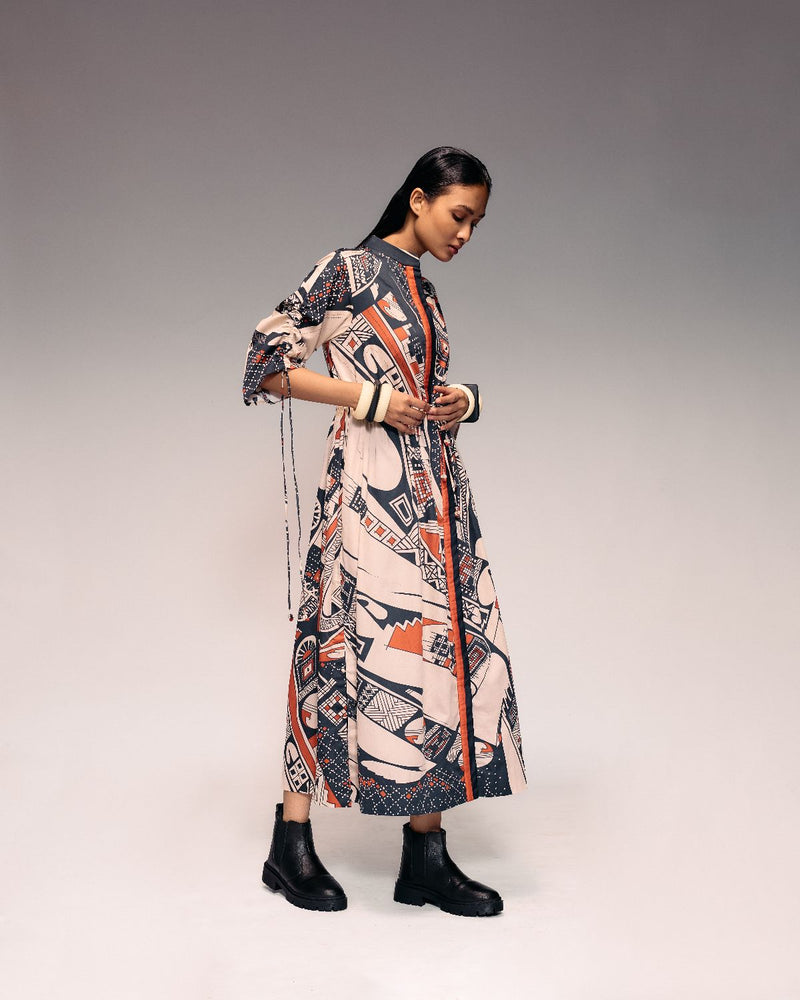 Rust Print Drawstring Dress cotton Buy Rust Print Drawstring Dress from C&W | Dresses for Women by Kritika Murarka in rust color for women in Singapore
