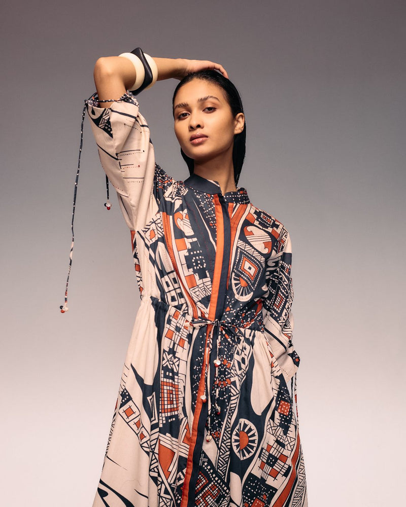 Rust Print Drawstring Dress cotton Buy Rust Print Drawstring Dress from C&W | Dresses for Women by Kritika Murarka in rust color for women in Singapore