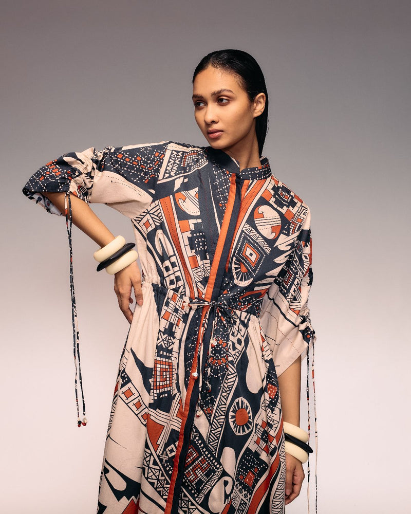 Rust Print Drawstring Dress cotton Buy Rust Print Drawstring Dress from C&W | Dresses for Women by Kritika Murarka in rust color for women in Singapore