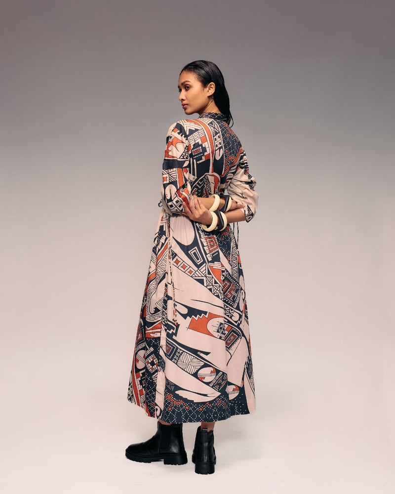 Rust Print Drawstring Dress cotton Buy Rust Print Drawstring Dress from C&W | Dresses for Women by Kritika Murarka in rust color for women in Singapore