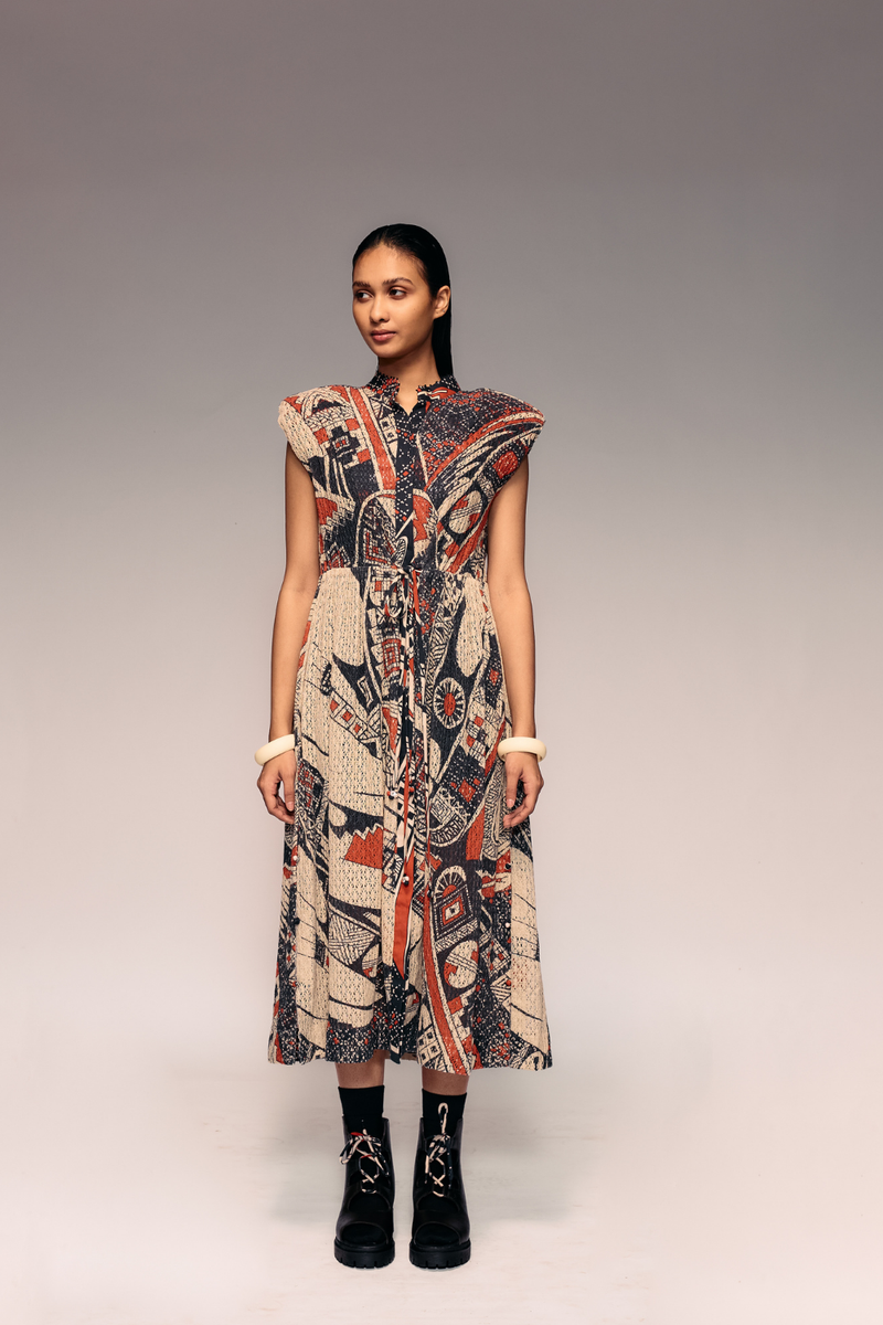 Rust Print Cotton Net Drawstring Dress + Inner cotton Buy Rust Print Cotton Net Drawstring Dress + Inner from C&W | Dresses for Women by Kritika Murarka in rust color for women in Singapore