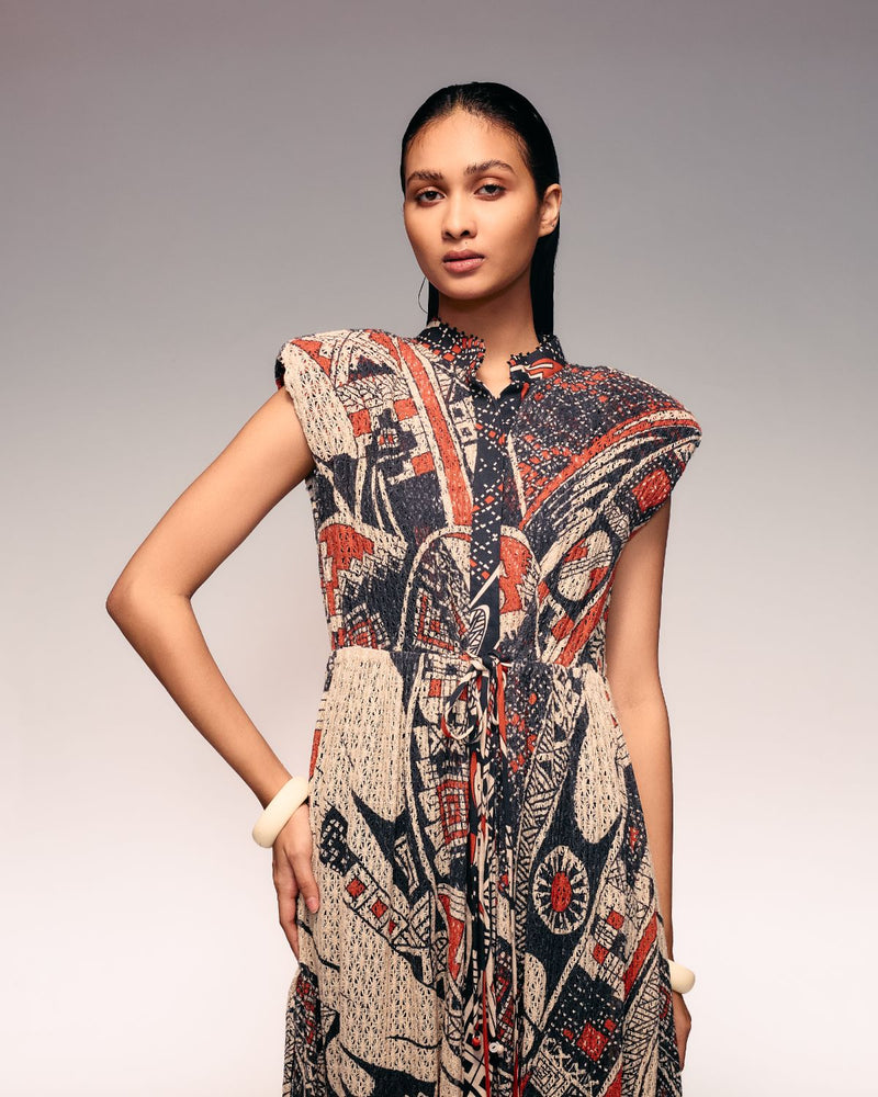 Rust Print Cotton Net Drawstring Dress + Inner cotton Buy Rust Print Cotton Net Drawstring Dress + Inner from C&W | Dresses for Women by Kritika Murarka in rust color for women in Singapore