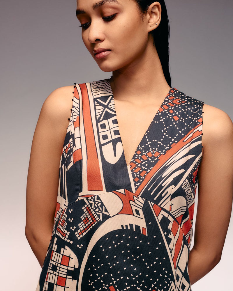 Rust Print V neck Midi Dress cotton Buy Rust Print V neck Midi Dress from C&W | Dresses for Women by Kritika Murarka in rust color for women in Singapore