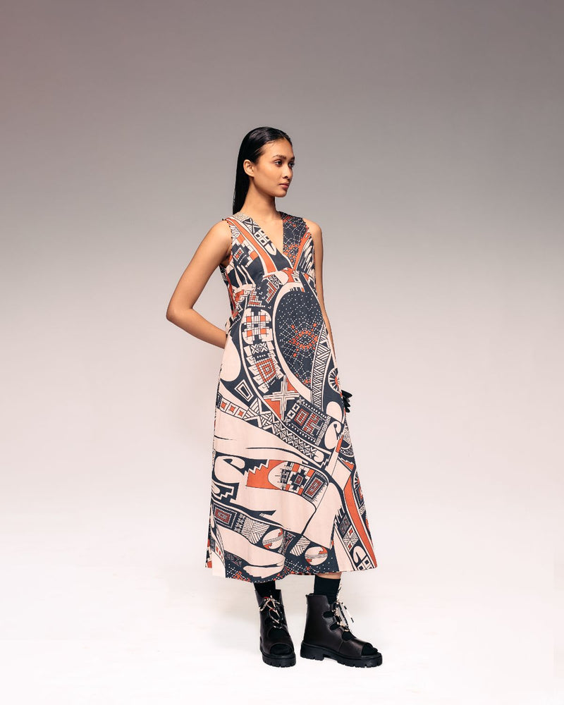 Rust Print V neck Midi Dress cotton Buy Rust Print V neck Midi Dress from C&W | Dresses for Women by Kritika Murarka in rust color for women in Singapore