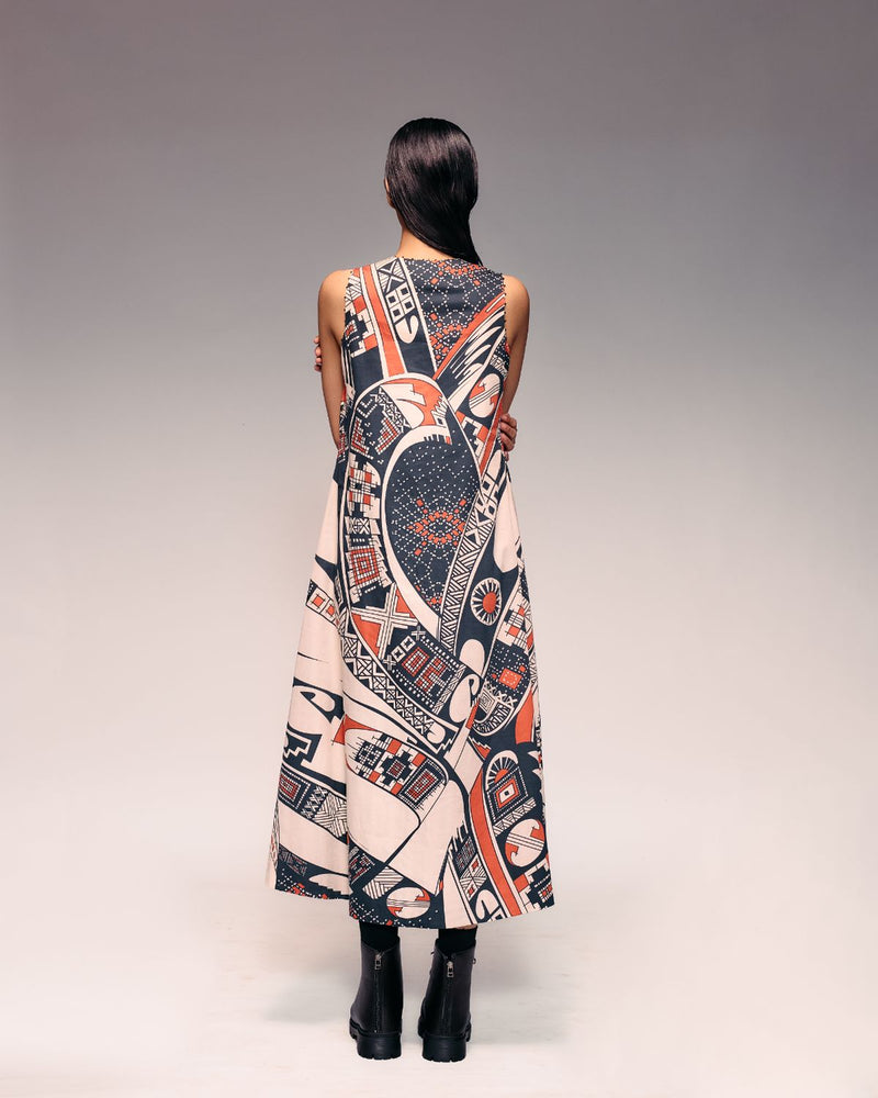 Rust Print V neck Midi Dress cotton Buy Rust Print V neck Midi Dress from C&W | Dresses for Women by Kritika Murarka in rust color for women in Singapore