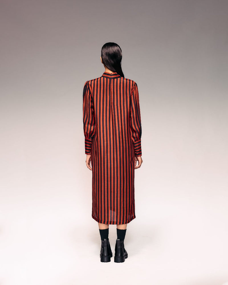 Rust Black Stripe Midi Dress silk Buy Rust Black Stripe Midi Dress from C&W | Dresses for Women by Kritika Murarka in rust color for women in Singapore