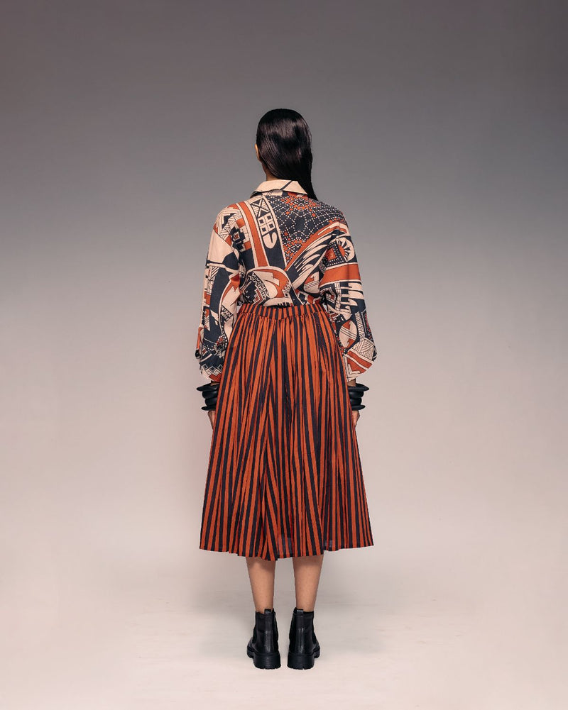 Rust Black Stripe Gathered Skirt cotton Buy Rust Black Stripe Gathered Skirt from C&W | Skirts for Women by Kritika Murarka in rust color for women in Singapore