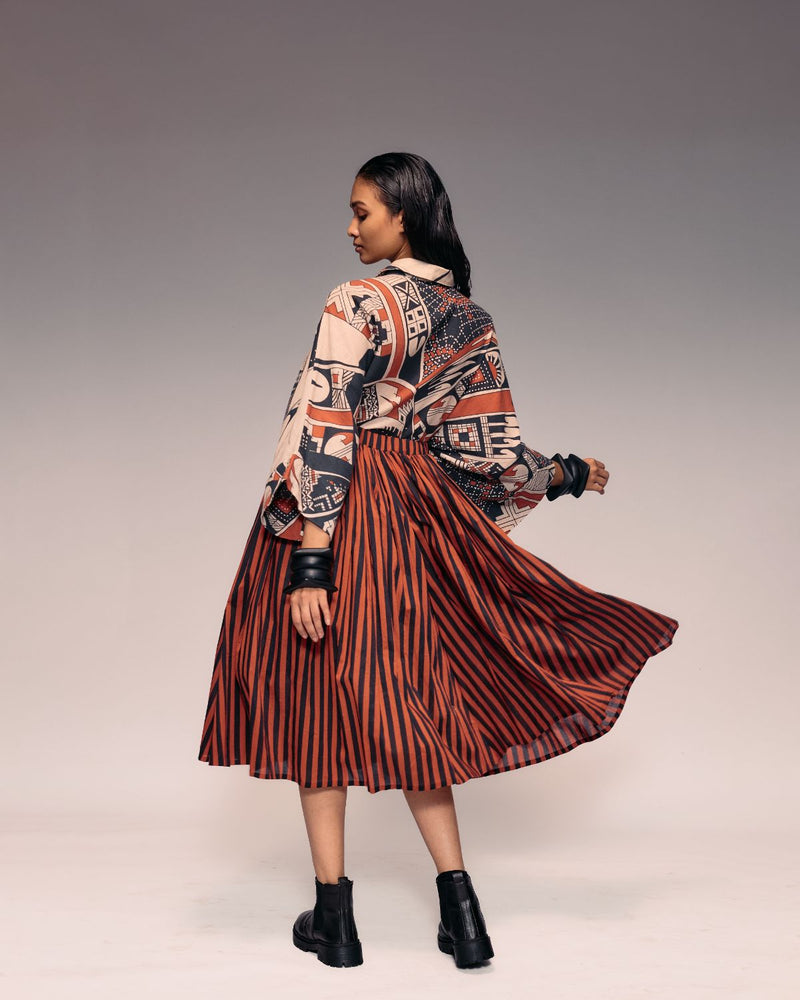 Rust Black Stripe Gathered Skirt cotton Buy Rust Black Stripe Gathered Skirt from C&W | Skirts for Women by Kritika Murarka in rust color for women in Singapore