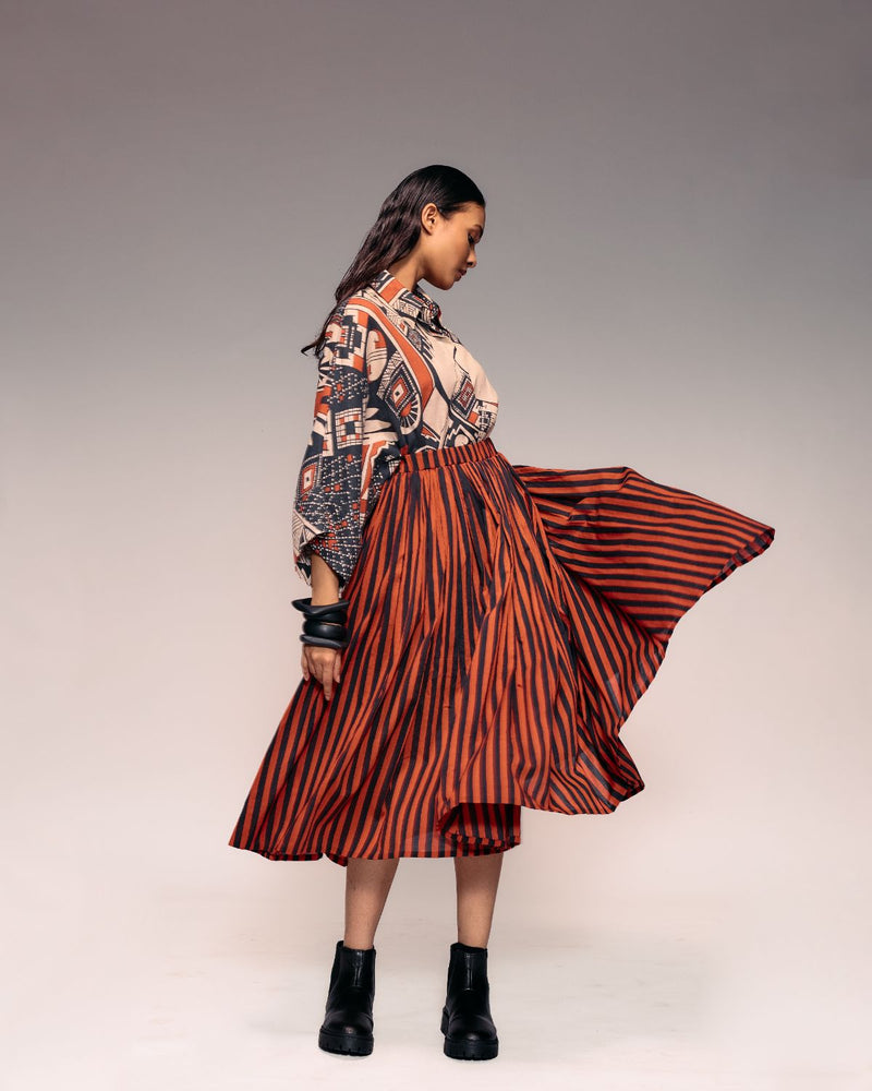 Rust Black Stripe Gathered Skirt cotton Buy Rust Black Stripe Gathered Skirt from C&W | Skirts for Women by Kritika Murarka in rust color for women in Singapore