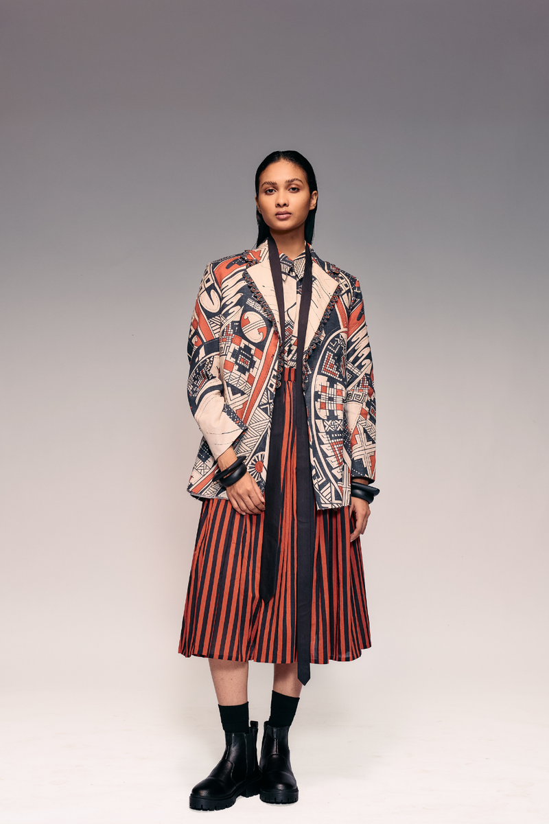 Rust Print Linen Blazer cotton Buy Rust Print Linen Blazer from C&W | Jackets And Overlays for Women by Kritika Murarka in rust color for women in Singapore