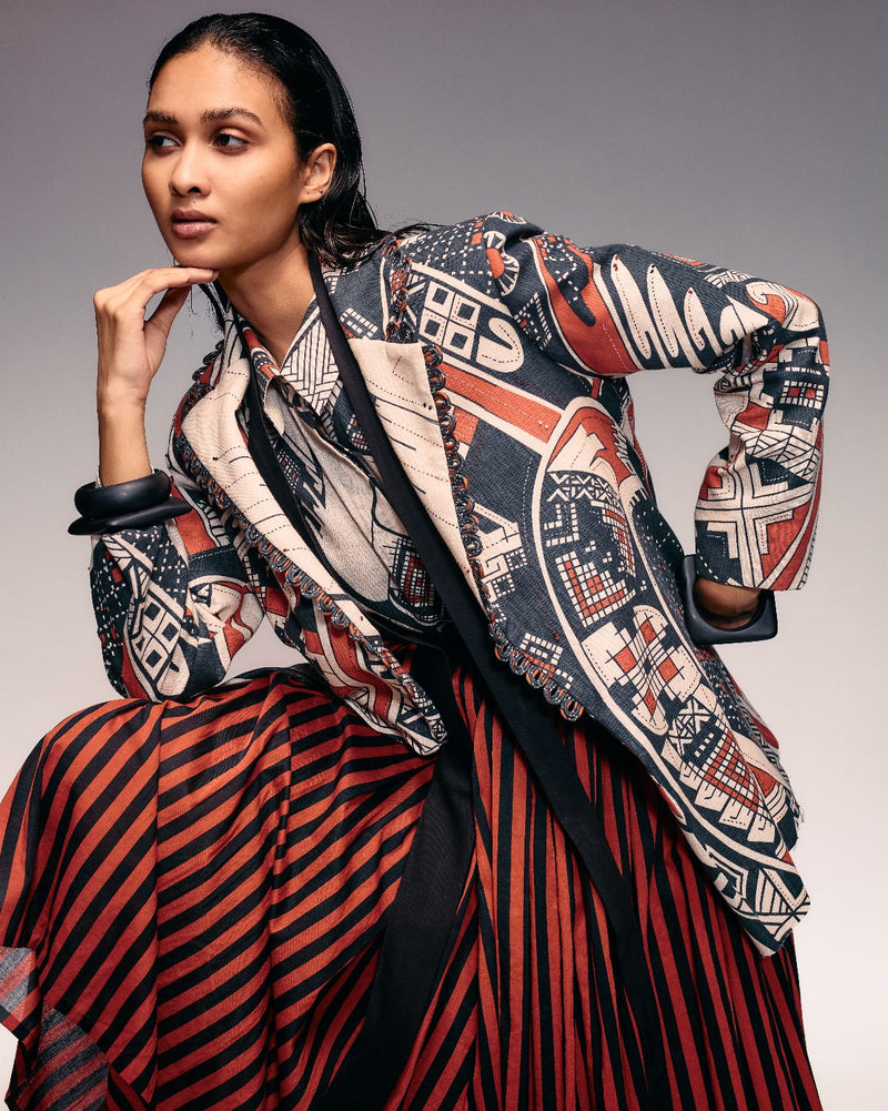 Rust Print Linen Blazer cotton Buy Rust Print Linen Blazer from C&W | Jackets And Overlays for Women by Kritika Murarka in rust color for women in Singapore