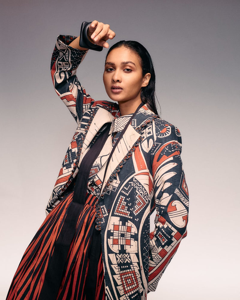 Rust Print Linen Blazer cotton Buy Rust Print Linen Blazer from C&W | Jackets And Overlays for Women by Kritika Murarka in rust color for women in Singapore