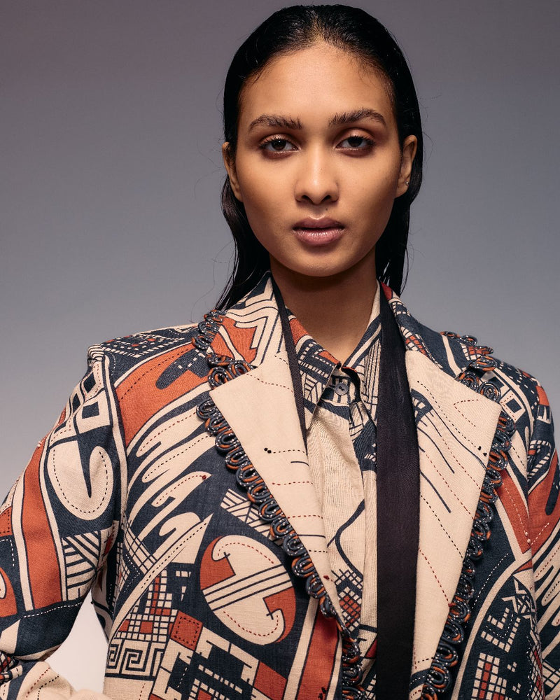 Rust Print Linen Blazer cotton Buy Rust Print Linen Blazer from C&W | Jackets And Overlays for Women by Kritika Murarka in rust color for women in Singapore