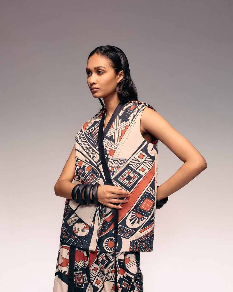 Rust Print Reversible Sleeveless Kimono cotton Buy Rust Print Reversible Sleeveless Kimono from C&W | Jackets And Overlays for Women by Kritika Murarka in rust color for women in Singapore