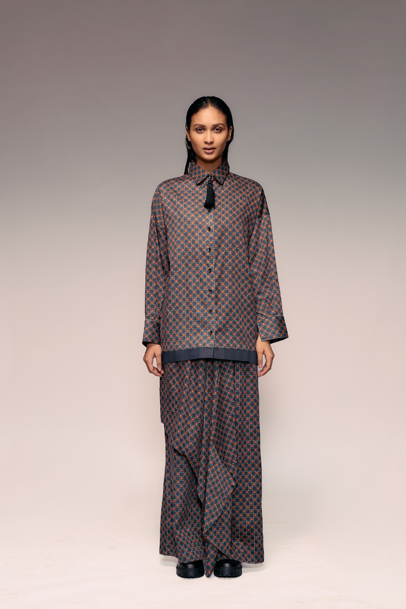 Rust Black Check Draped Trouser cotton Buy Rust Black Check Draped Trouser from C&W | Pants/Trousers for Women by Kritika Murarka in rust color for women in Singapore