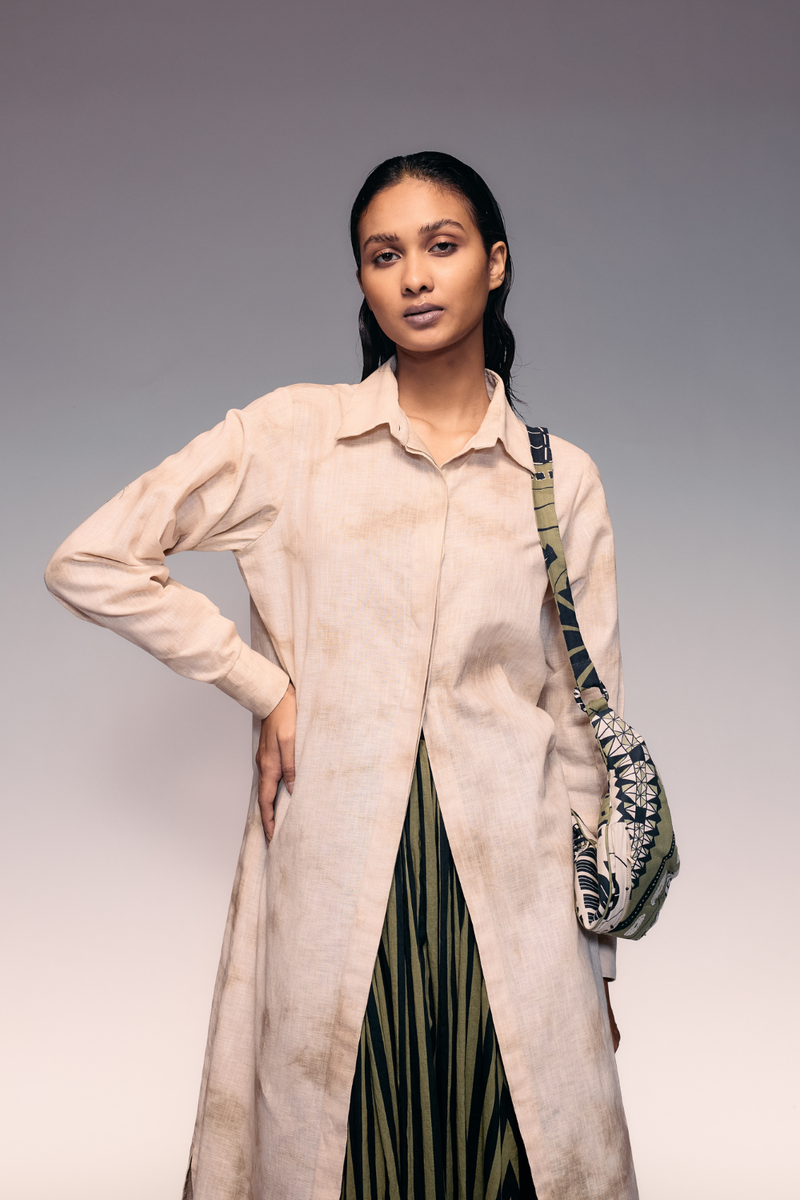 Hand Dyed Linen Shirt cotton Buy Hand Dyed Linen Shirt from C&W | Tops And Shirts for Women by Kritika Murarka in ivory color for women in Singapore
