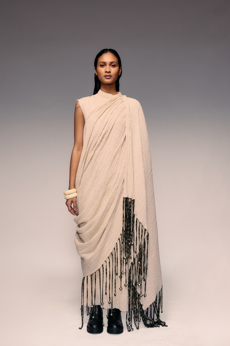 Ivory Crushed Tassel Scarf Dress cotton Buy Ivory Crushed Tassel Scarf Dress from C&W | Dresses for Women by Kritika Murarka in ivory color for women in Singapore