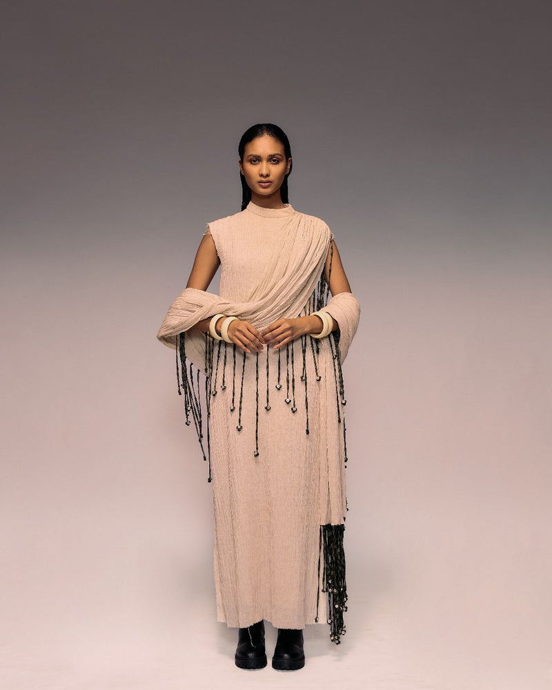 Ivory Crushed Tassel Scarf Dress cotton Buy Ivory Crushed Tassel Scarf Dress from C&W | Dresses for Women by Kritika Murarka in ivory color for women in Singapore