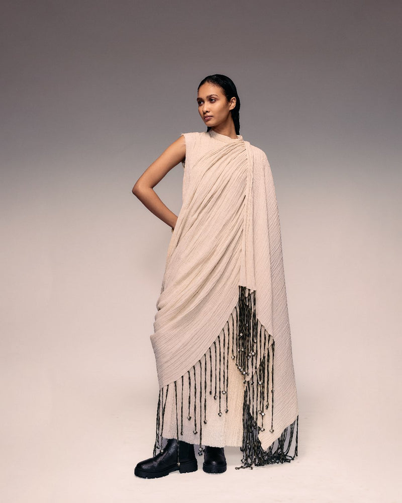 Ivory Crushed Tassel Scarf Dress cotton Buy Ivory Crushed Tassel Scarf Dress from C&W | Dresses for Women by Kritika Murarka in ivory color for women in Singapore
