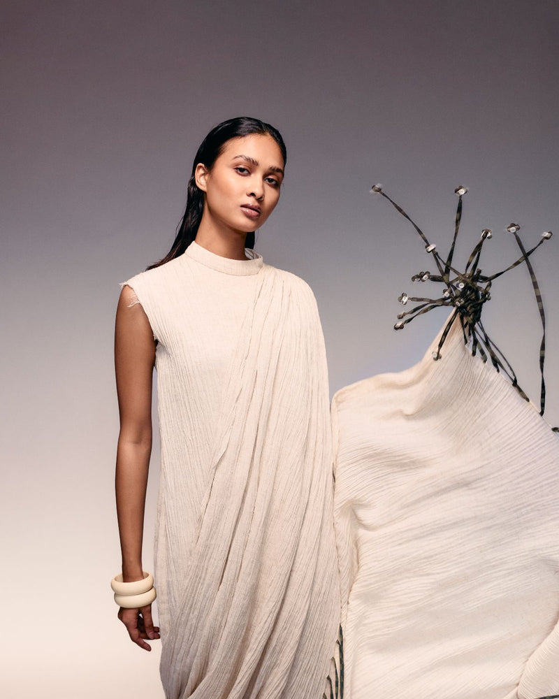 Ivory Crushed Tassel Scarf Dress cotton Buy Ivory Crushed Tassel Scarf Dress from C&W | Dresses for Women by Kritika Murarka in ivory color for women in Singapore