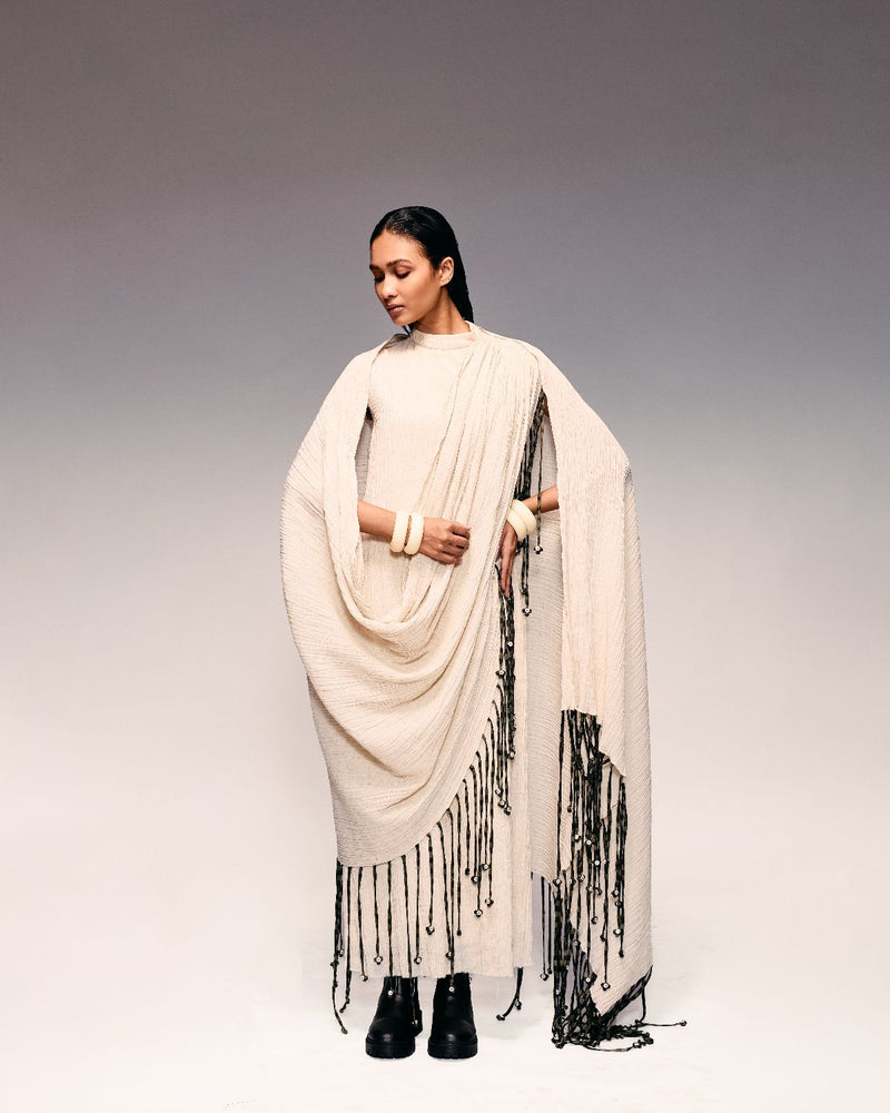Ivory Crushed Tassel Scarf Dress cotton Buy Ivory Crushed Tassel Scarf Dress from C&W | Dresses for Women by Kritika Murarka in ivory color for women in Singapore