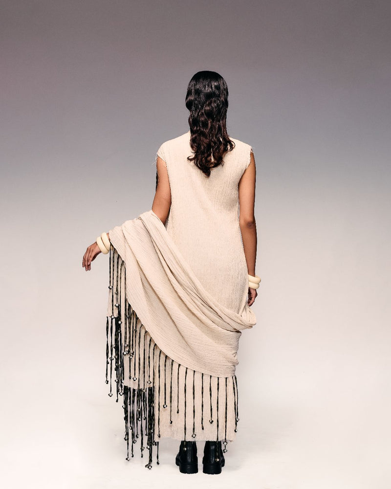 Ivory Crushed Tassel Scarf Dress cotton Buy Ivory Crushed Tassel Scarf Dress from C&W | Dresses for Women by Kritika Murarka in ivory color for women in Singapore