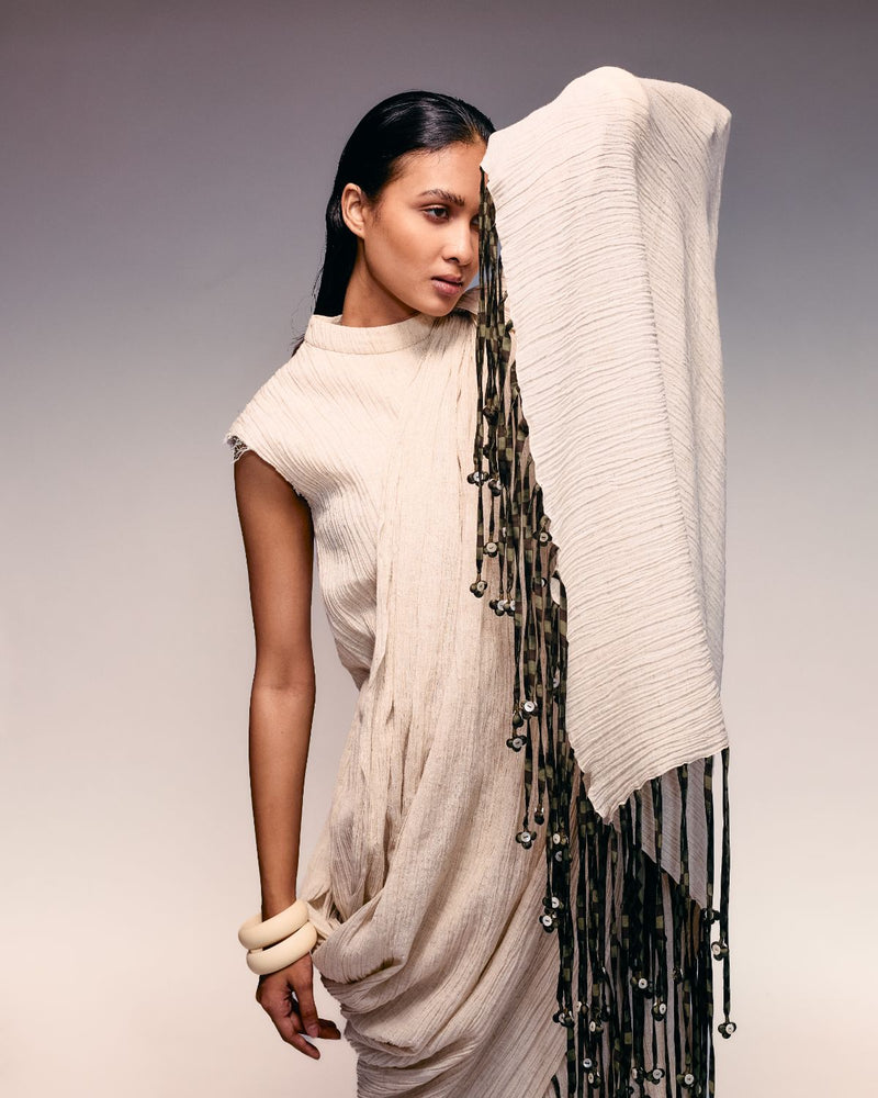 Ivory Crushed Tassel Scarf Dress cotton Buy Ivory Crushed Tassel Scarf Dress from C&W | Dresses for Women by Kritika Murarka in ivory color for women in Singapore