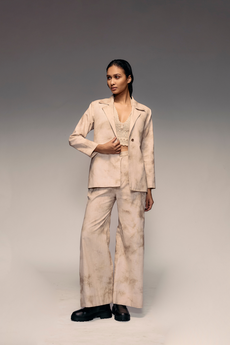 Hand Dyed Blazer Pant Set cotton Buy Hand Dyed Blazer Pant Set from C&W | Co-Ord Sets for Women by Kritika Murarka in ivory color for women in Singapore