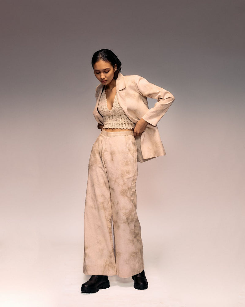Hand Dyed Blazer Pant Set cotton Buy Hand Dyed Blazer Pant Set from C&W | Co-Ord Sets for Women by Kritika Murarka in ivory color for women in Singapore