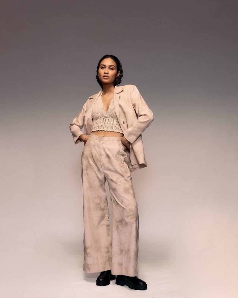 Hand Dyed Blazer Pant Set cotton Buy Hand Dyed Blazer Pant Set from C&W | Co-Ord Sets for Women by Kritika Murarka in ivory color for women in Singapore