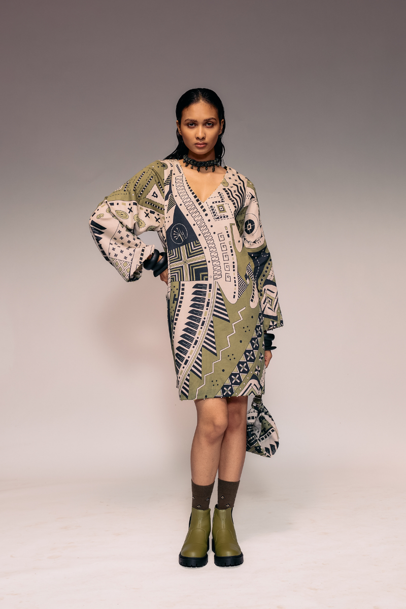 Olive Print Shift Dress cotton Buy Olive Print Shift Dress from C&W | Dresses for Women by Kritika Murarka in olive color for women in Singapore