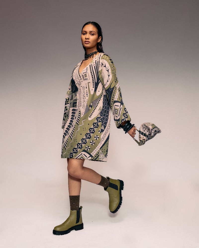 Olive Print Shift Dress cotton Buy Olive Print Shift Dress from C&W | Dresses for Women by Kritika Murarka in olive color for women in Singapore