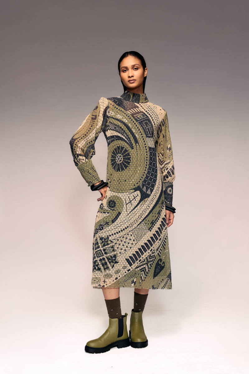 Olive Print Cotton Net Midi + Inner cotton Buy Olive Print Cotton Net Midi + Inner from C&W | Dresses for Women by Kritika Murarka in olive color for women in Singapore