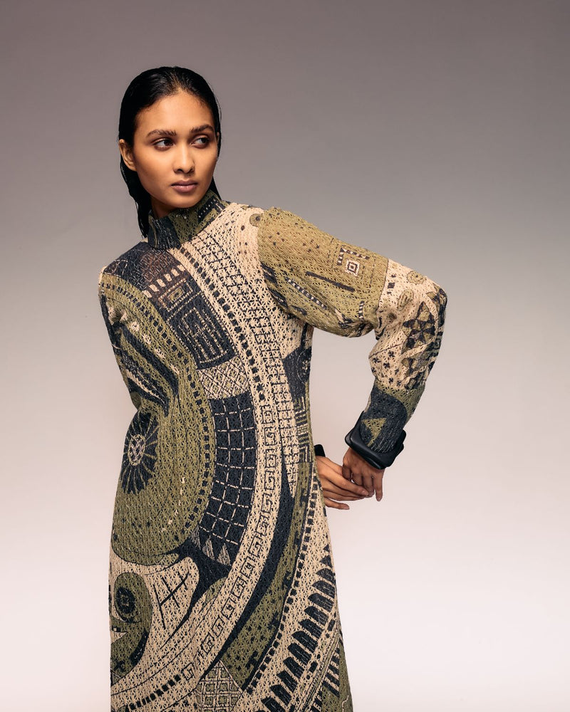 Olive Print Cotton Net Midi + Inner cotton Buy Olive Print Cotton Net Midi + Inner from C&W | Dresses for Women by Kritika Murarka in olive color for women in Singapore
