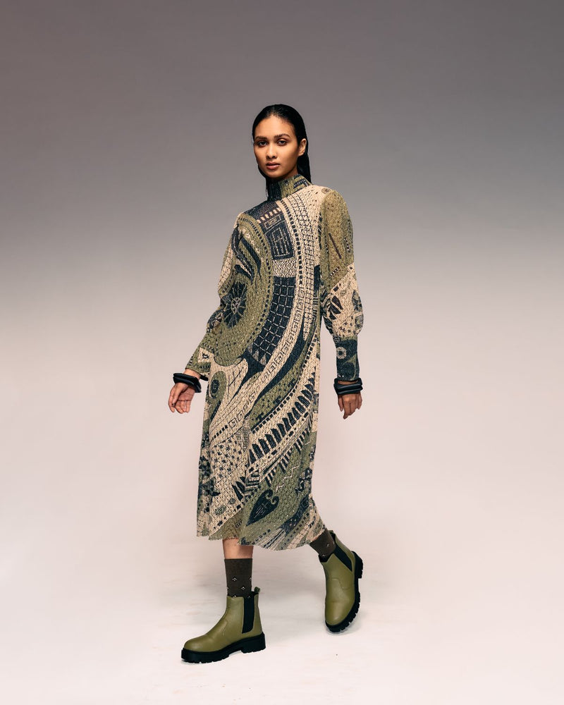 Olive Print Cotton Net Midi + Inner cotton Buy Olive Print Cotton Net Midi + Inner from C&W | Dresses for Women by Kritika Murarka in olive color for women in Singapore