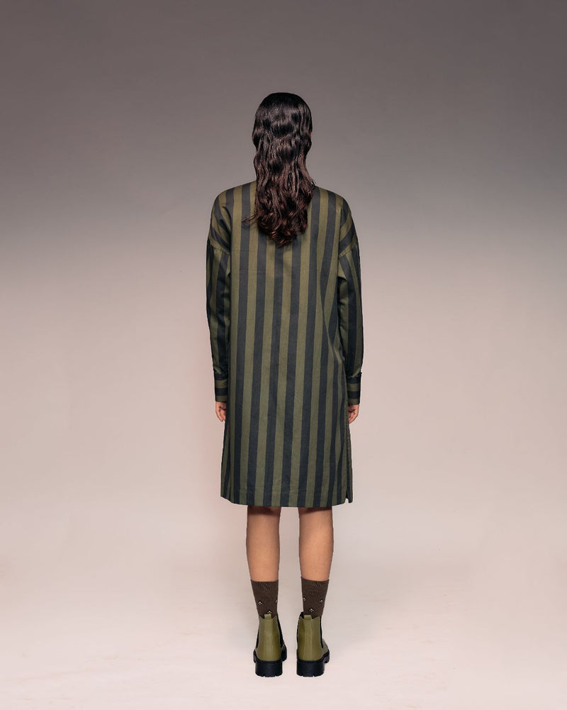 Olive Black Stripe Shirt Dress cotton Buy Olive Black Stripe Shirt Dress from C&W | Dresses for Women by Kritika Murarka in black color for women in Singapore