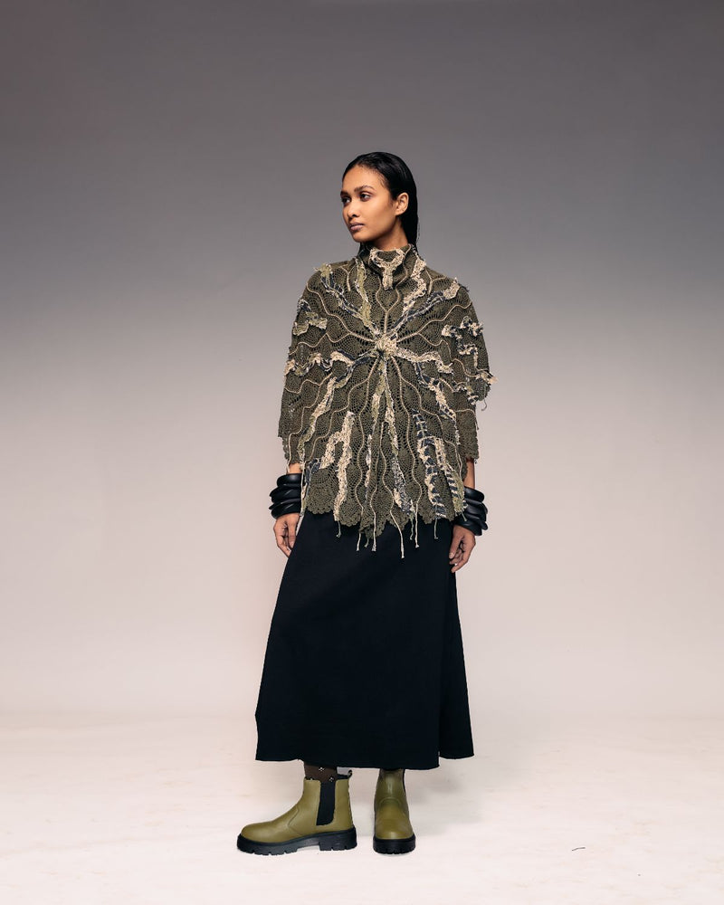 Olive Emb Crochet Cape cotton Buy Olive Emb Crochet Cape from C&W | Tops And Shirts for Women by Kritika Murarka in olive color for women in Singapore