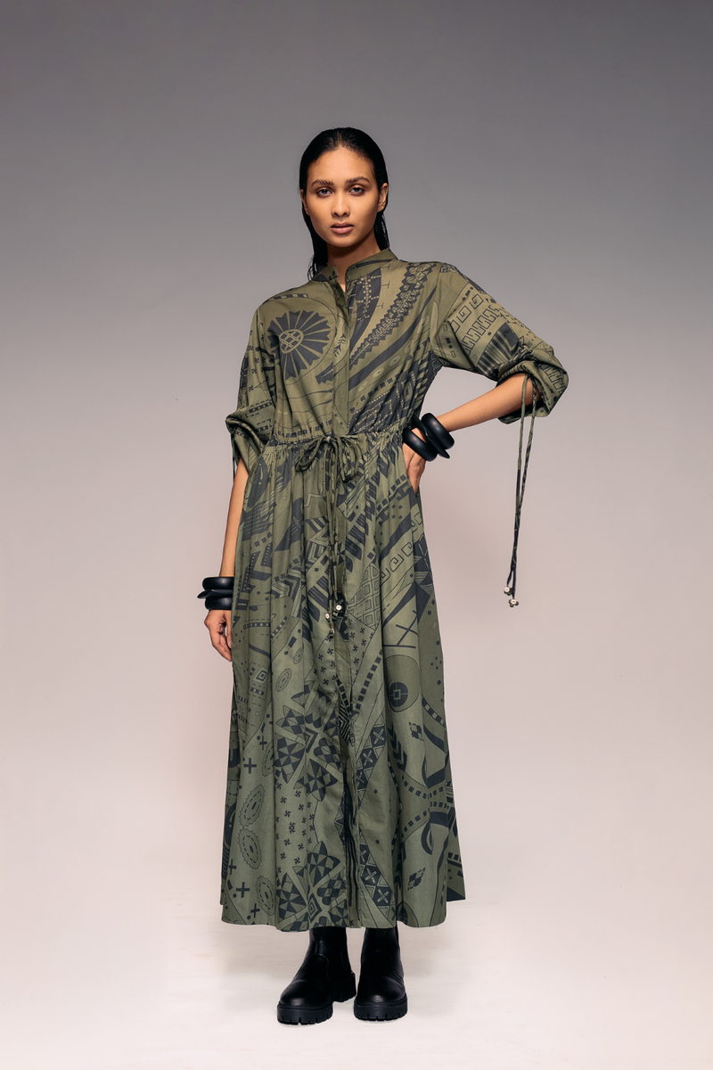 Olive Print Drawstring dress cotton Buy Olive Print Drawstring dress from C&W | Dresses for Women by Kritika Murarka in olive color for women in Singapore