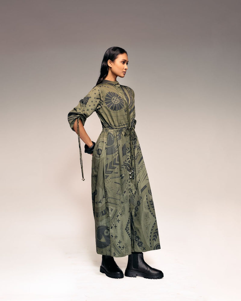 Olive Print Drawstring dress cotton Buy Olive Print Drawstring dress from C&W | Dresses for Women by Kritika Murarka in olive color for women in Singapore
