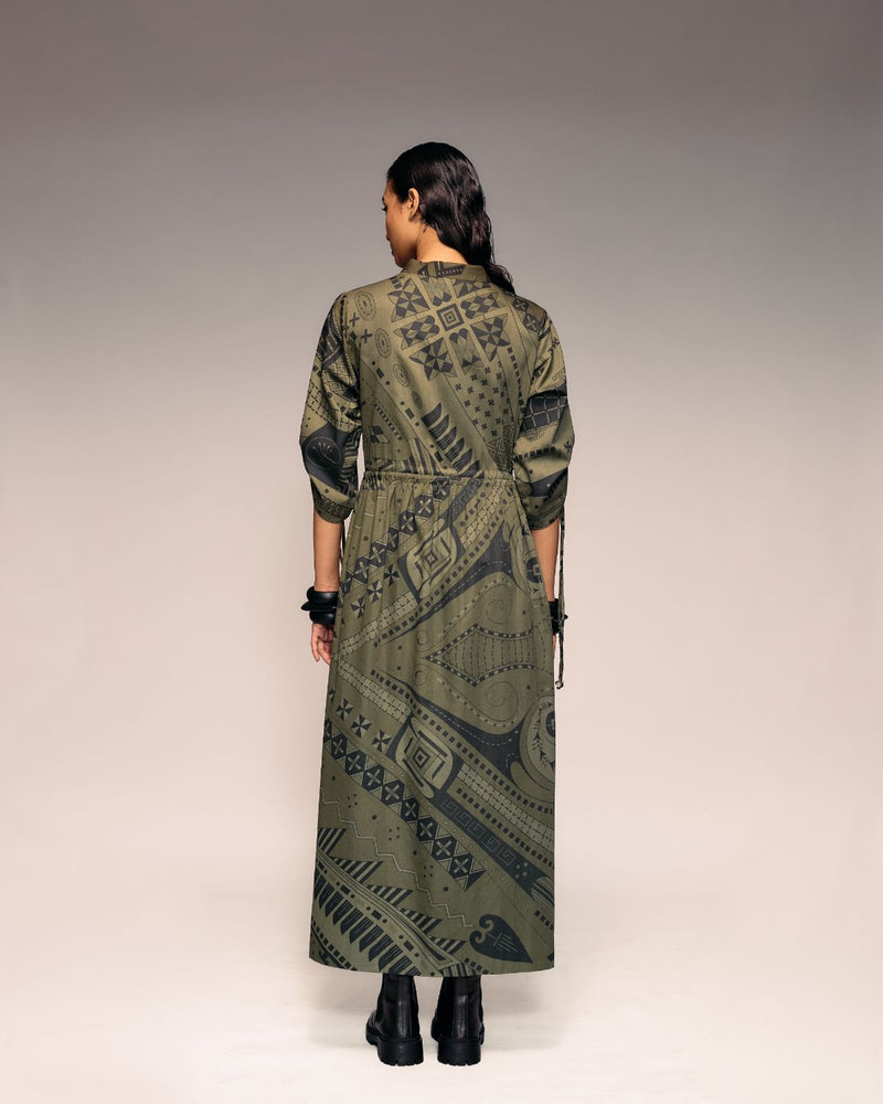 Olive Print Drawstring dress cotton Buy Olive Print Drawstring dress from C&W | Dresses for Women by Kritika Murarka in olive color for women in Singapore