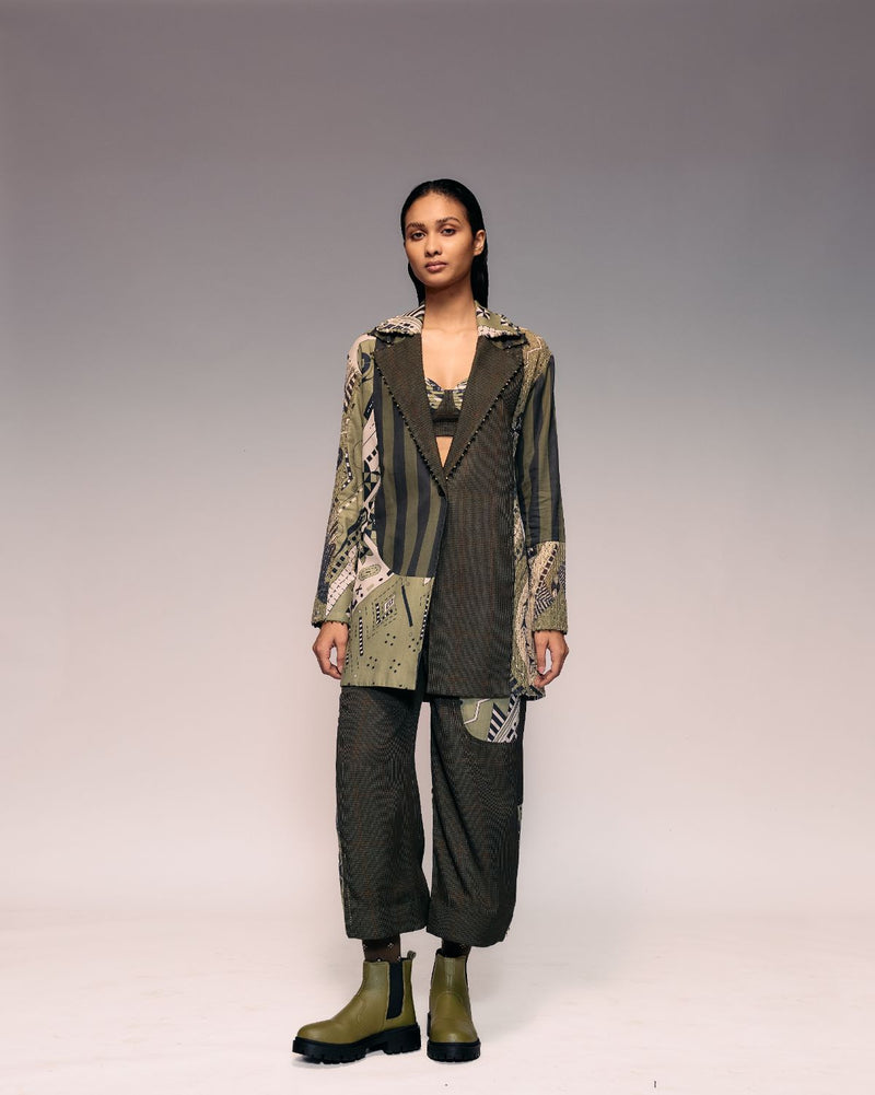 Olive Patch Blazer cotton Buy Olive Patch Blazer from C&W | Jackets And Overlays for Women by Kritika Murarka in olive color for women in Singapore