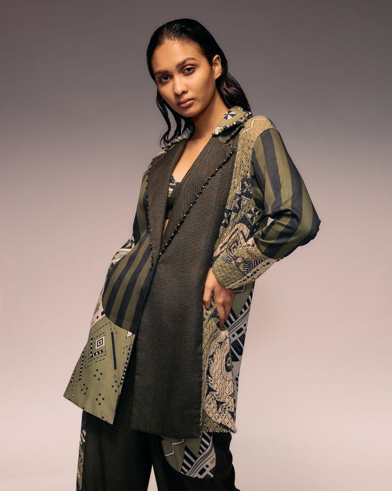 Olive Patch Blazer cotton Buy Olive Patch Blazer from C&W | Jackets And Overlays for Women by Kritika Murarka in olive color for women in Singapore
