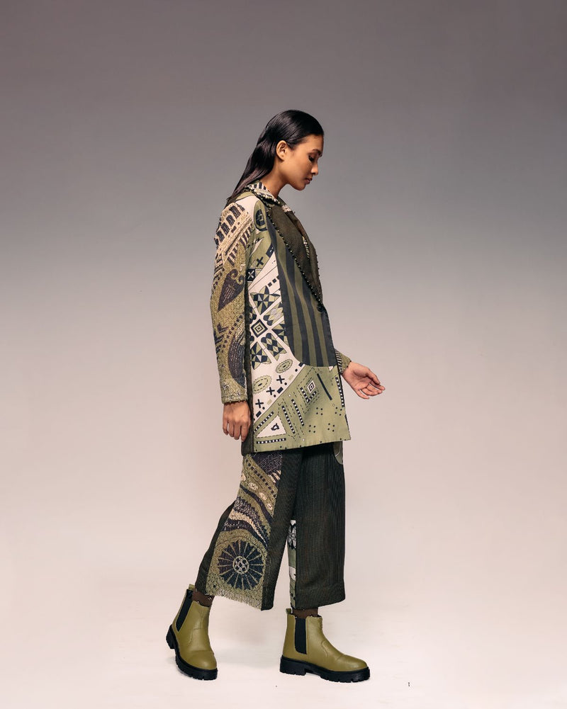 Olive Patch Blazer cotton Buy Olive Patch Blazer from C&W | Jackets And Overlays for Women by Kritika Murarka in olive color for women in Singapore