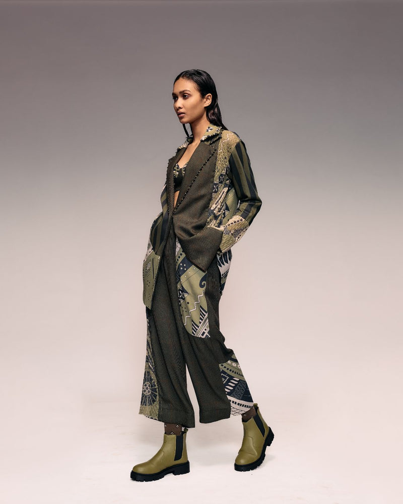 Olive Patch Toruser cotton Buy Olive Patch Toruser from C&W | Pants/Trousers for Women by Kritika Murarka in olive color for women in Singapore