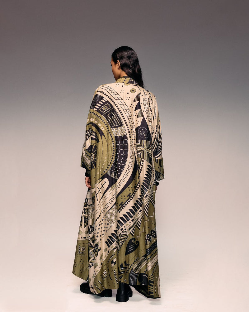 Olive Print Silk Cape silk Buy Olive Print Silk Cape from C&W | Jackets And Overlays for Women by Kritika Murarka in olive color for women in Singapore