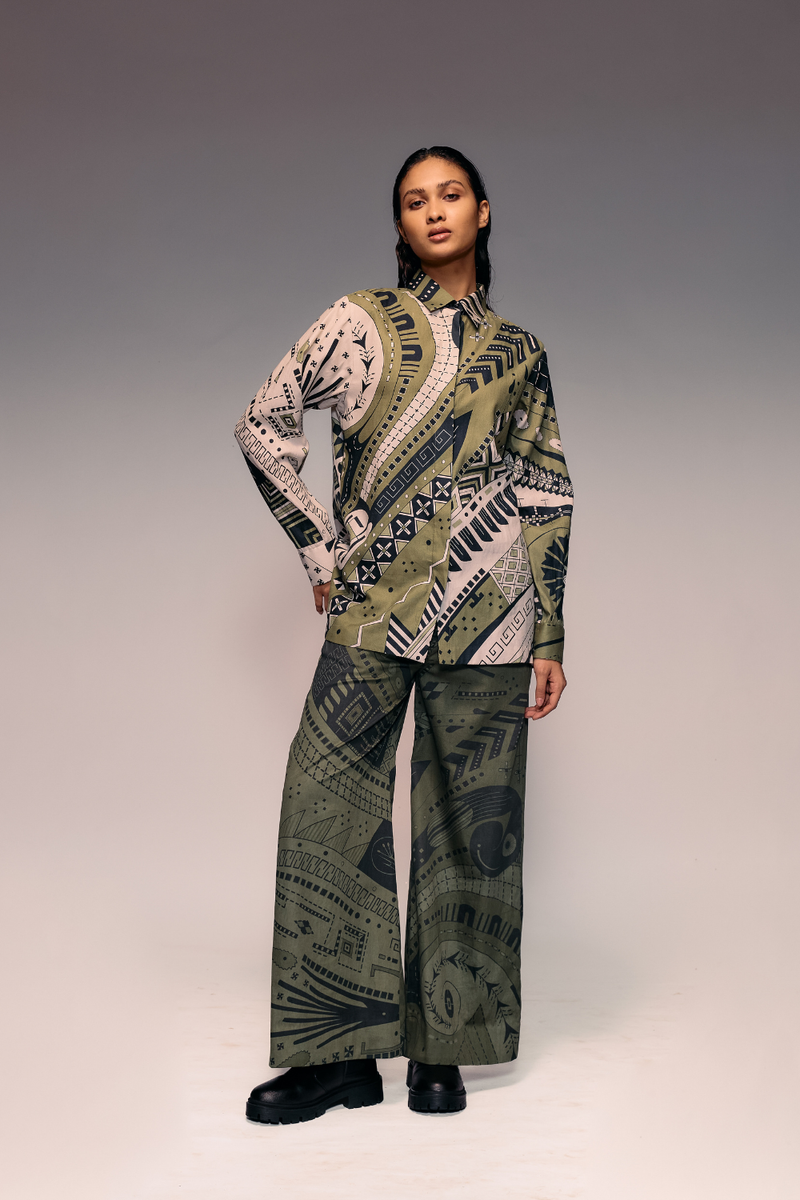 Olive Print Shirt cotton Buy Olive Print Shirt from C&W | Tops And Shirts for Women by Kritika Murarka in olive color for women in Singapore